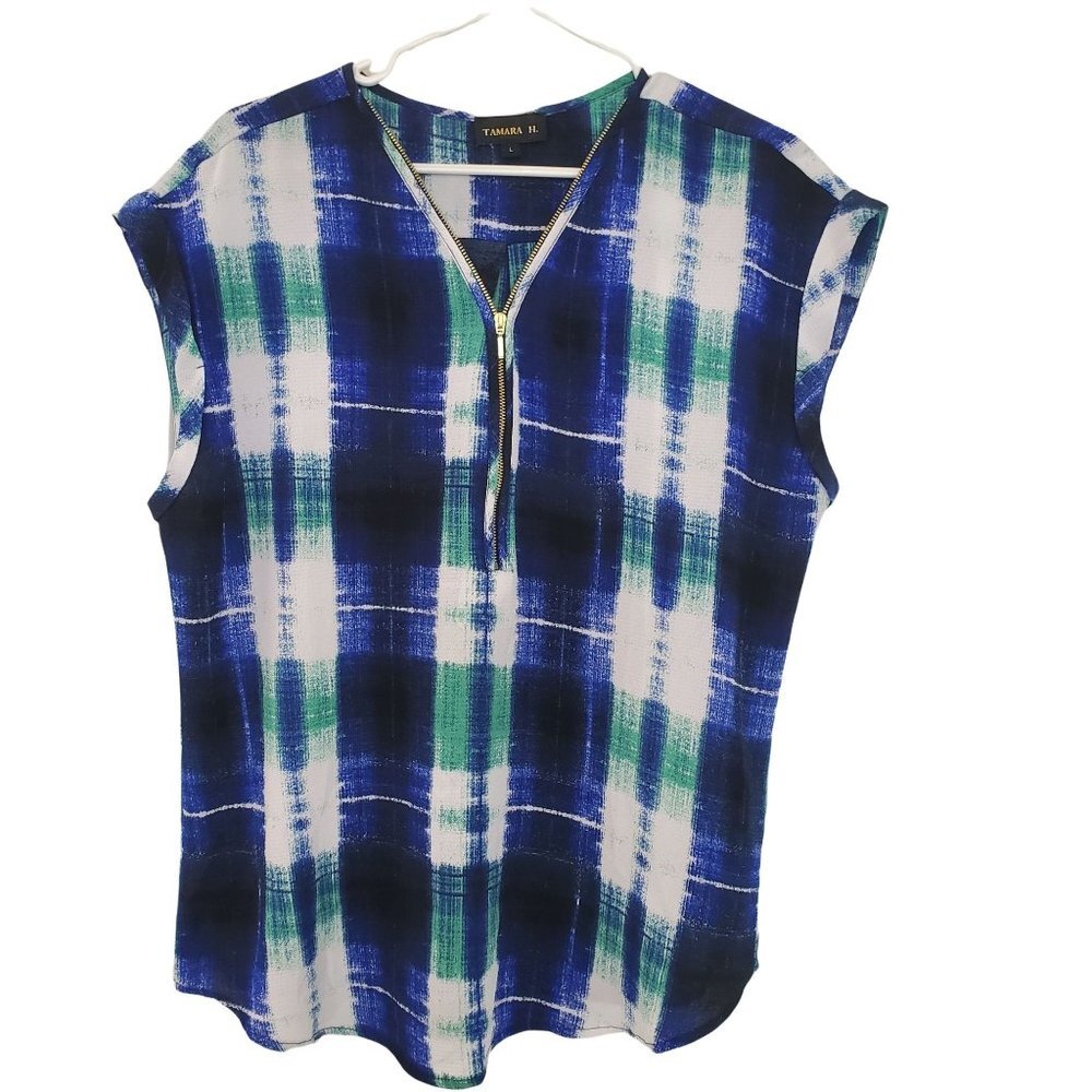 Tamara H. Casual Sleeveless V Neckline with Zipper  Blouse